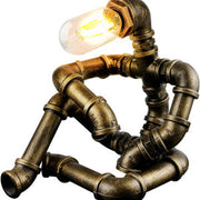 Robot Table Lamp Vintage Loft Iron Pipe Desk Lamp Industrial Led Table Lamps For Bedside Cafe Indoor Retro Decor Light Fixtures
