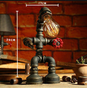 Robot Table Lamp Vintage Loft Iron Pipe Desk Lamp Industrial Led Table Lamps For Bedside Cafe Indoor Retro Decor Light Fixtures
