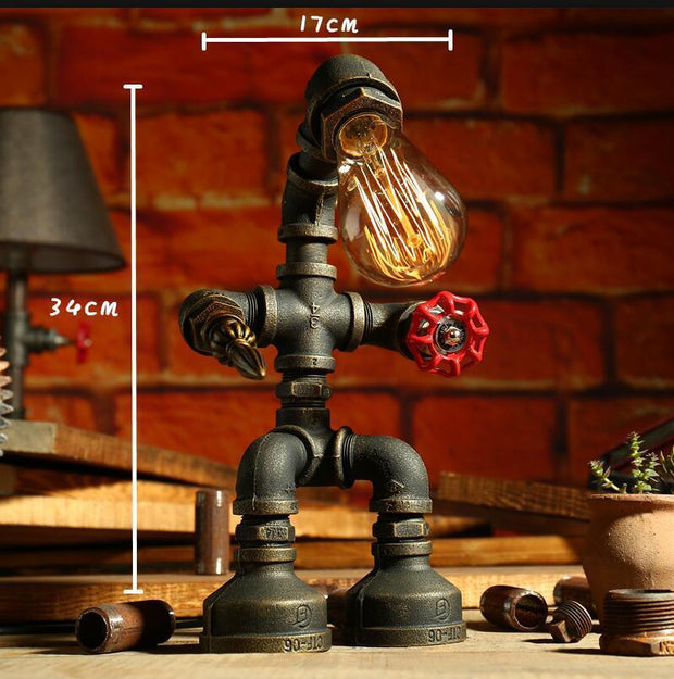 Robot Table Lamp Vintage Loft Iron Pipe Desk Lamp Industrial Led Table Lamps For Bedside Cafe Indoor Retro Decor Light Fixtures