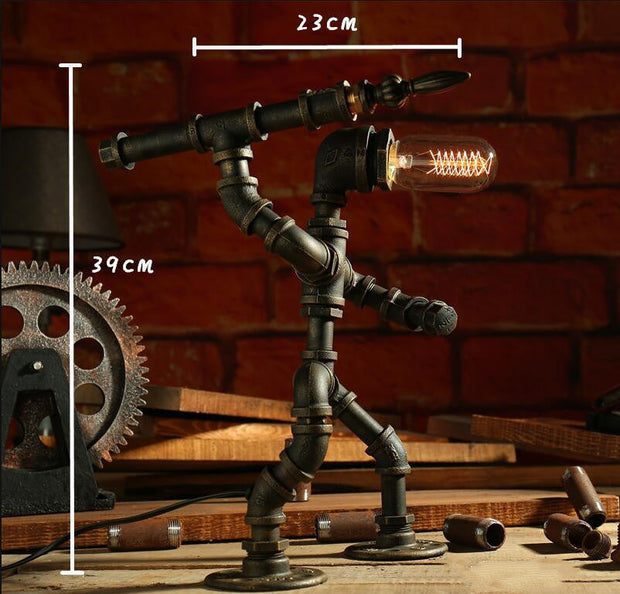 Robot Table Lamp Vintage Loft Iron Pipe Desk Lamp Industrial Led Table Lamps For Bedside Cafe Indoor Retro Decor Light Fixtures