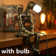 Robot Table Lamp Vintage Loft Iron Pipe Desk Lamp Industrial Led Table Lamps For Bedside Cafe Indoor Retro Decor Light Fixtures