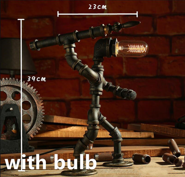 Robot Table Lamp Vintage Loft Iron Pipe Desk Lamp Industrial Led Table Lamps For Bedside Cafe Indoor Retro Decor Light Fixtures