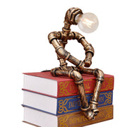 Robot Table Lamp Vintage Loft Iron Pipe Desk Lamp Industrial Led Table Lamps For Bedside Cafe Indoor Retro Decor Light Fixtures