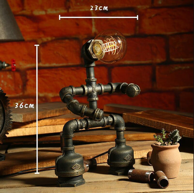 Robot Table Lamp Vintage Loft Iron Pipe Desk Lamp Industrial Led Table Lamps For Bedside Cafe Indoor Retro Decor Light Fixtures